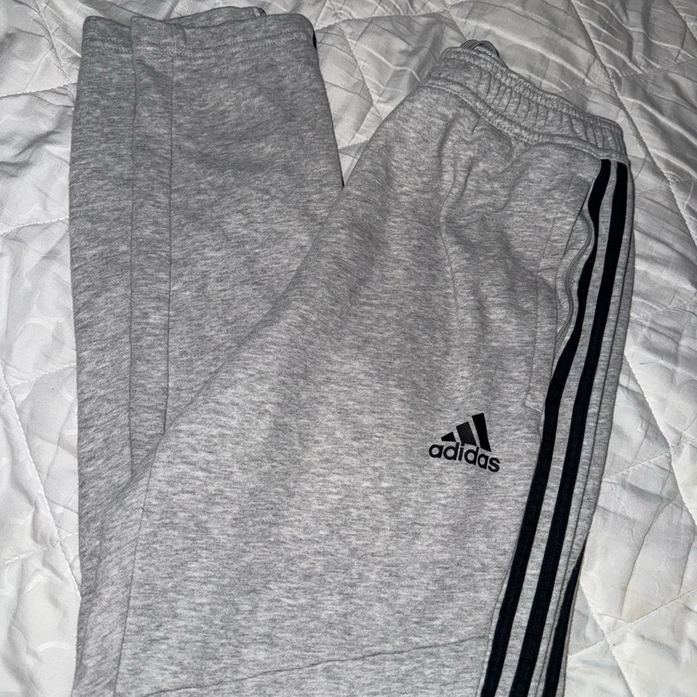 Adidas Kids Heather Gray Joggers with Black Stripes